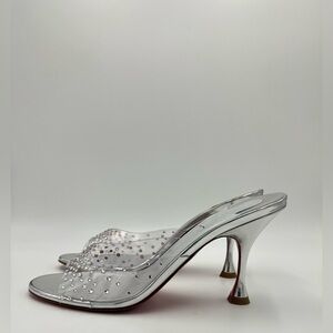 Christian Louboutin Degramule 85 silver strass mules